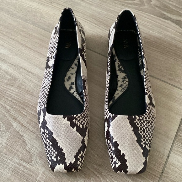 NWOB Zara limited edition animal print pure leather ballerina shoes $65 Size 40 - Picture 1 of 16